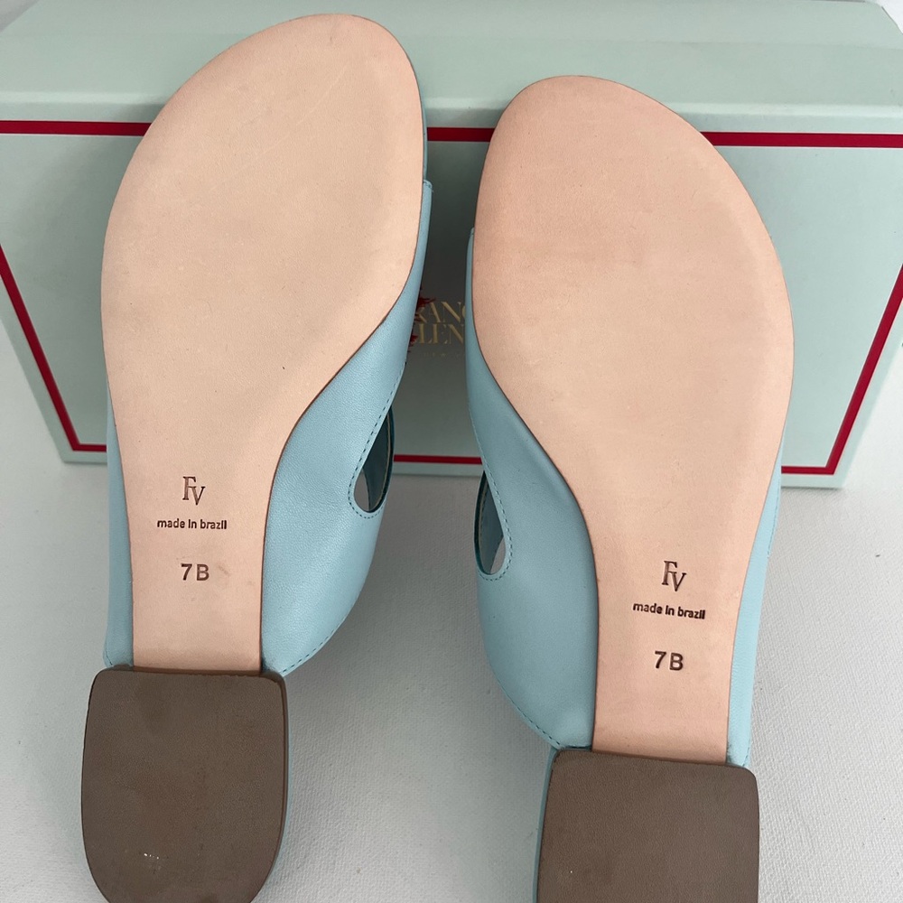 Frances Valentine Meredith Light Blue Nappa Leather Sandal With Flower Fringe - Picture 6 of 9